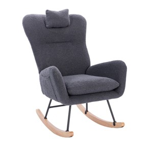 Modern Teddy Upholstered Rocking Chair with Headrest,Boucle Accent Chair with Metal Legs,Wooden Rockers for Living Room or Nursery-Cuddlewood - 1 of 4