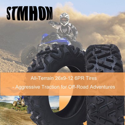 26X9-12 ATV Tires,Set of 2 26X9-12 All Terrain Tires 6PR Tubeless Off-Road Tire