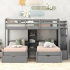 Whisen Twin over Twin & Twin Bunk Bed, Triple Bunk Bed with Drawers, Storage Staircase and Built-in Shelves - Gray - 2 of 4