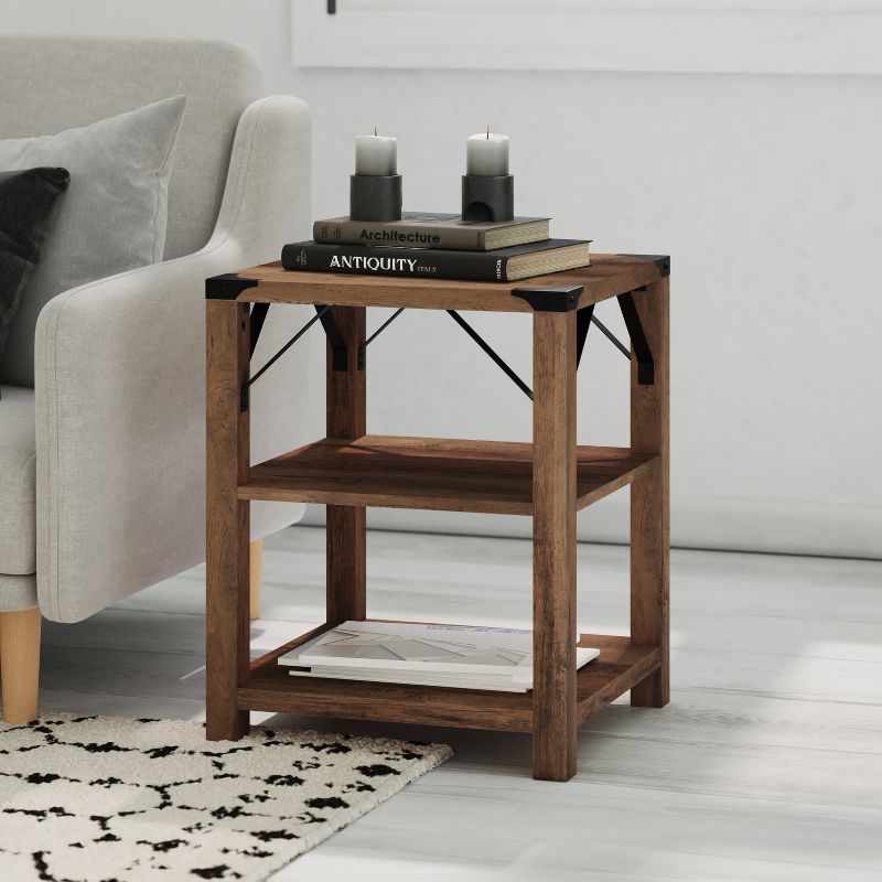 Emma and Oliver Engineered Wood Modern Farmhouse Two Tiered End Table with Metal Accents, 2 of 8