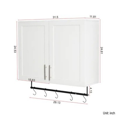 LunaLulinlk Kitchen Wall Cabinet with Adjustable Shelf, Towel Bar, 5 Hooks
