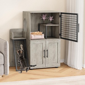 Modern Villa Litter Box Enclosure with Platform, Double Layer Hidden Furniture - 1 of 4