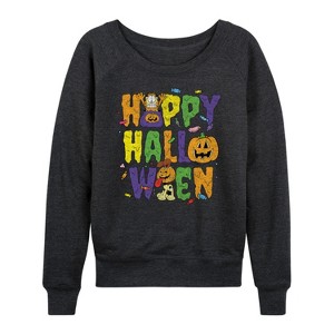 Women's - Garfield - Happy Halloween Icons Lightweight French Terry Wide Neck Long Sleeve Shirt - 1 of 4