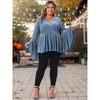 Women's Plus Size Velvet Texture Wrap V Neck Ruffle Hem Long Bell Sleeve Peplum Blouses - Agnes Orinda - 3 of 4
