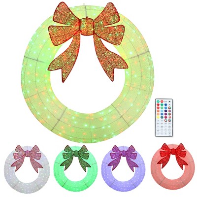 Outsunny 60 Inch Lighted Christmas Decoration with Dual Color LED Light, Metal Wreath Decor with Daily Timer, Remote for Indoor Outdoor