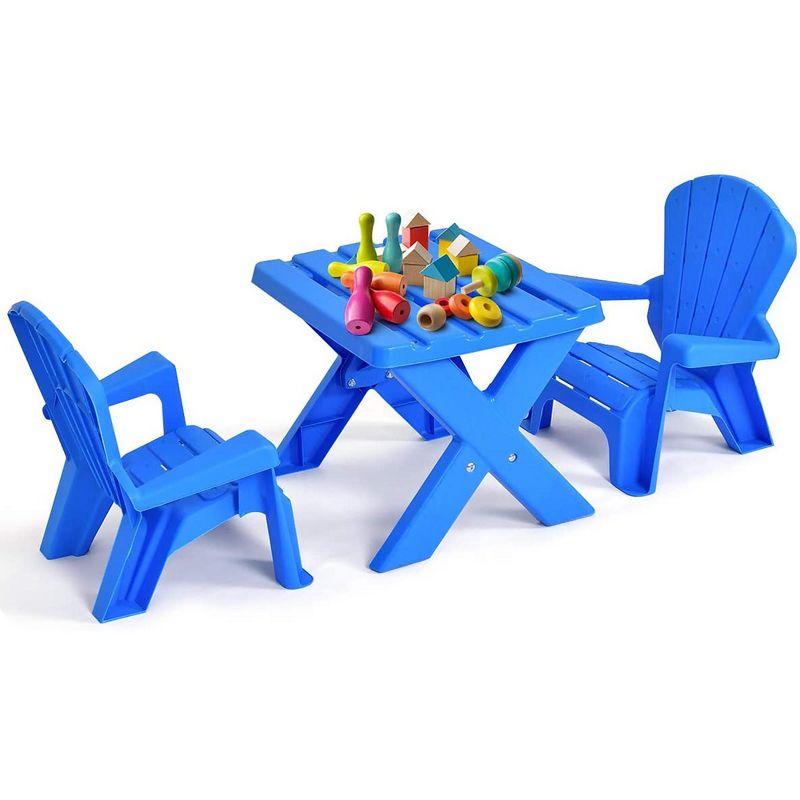 Costway Plastic Children Kids Table & Chair Set 3-Piece Play Furniture In/Outdoor Blue, 4 of 7