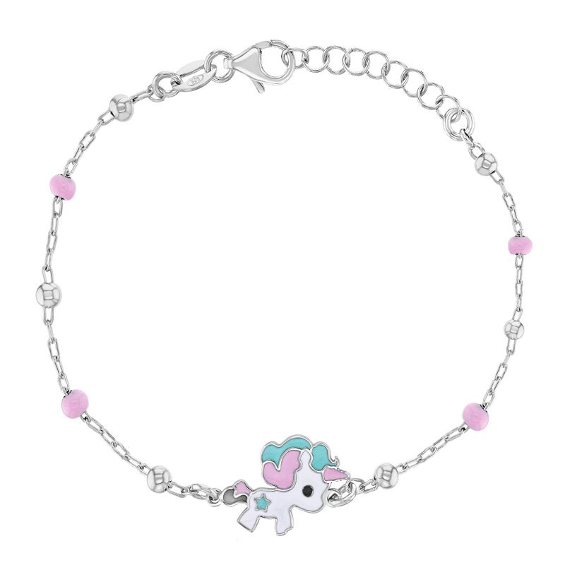 Girl's Enamel Unicorn Satellite Bracelet Sterling Silver - In Season Jewelry, 2 of 6