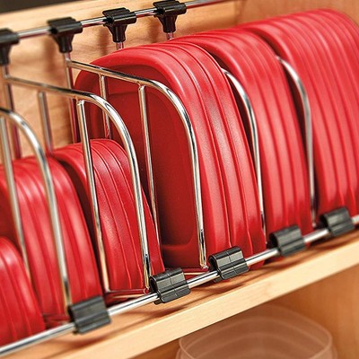 Natural Wood and Chrome Kitchen Cabinet Organizer with Soft-Close