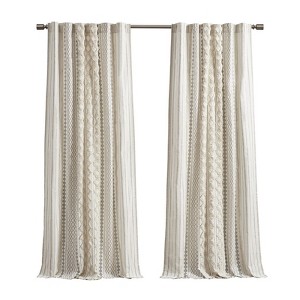 DSVIMOY Curtain Panels, Cotton Printed Curtain Panel with Chenille Stripe and Lining for Living Room, Bedroom, White&Navy, 95"*50"*0.13" - 1 of 4