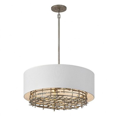 Champagne Luxe 6-Light Pendant with White Linen Drum Shade