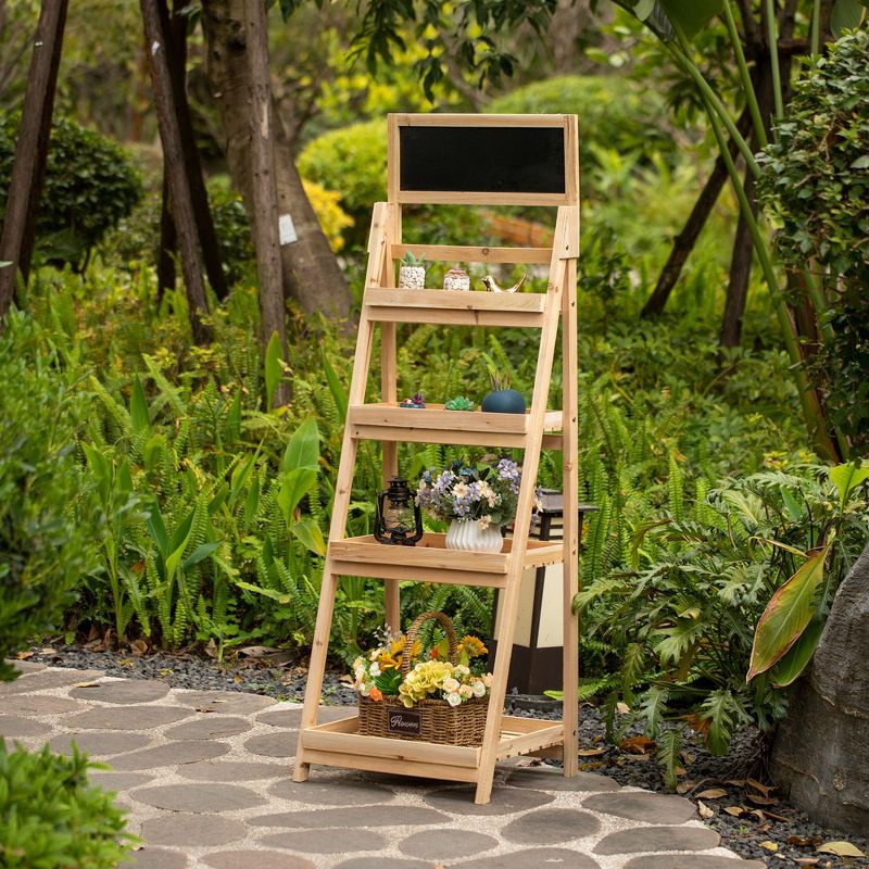 Vintiquewise Decorative Wooden 4-Tier Chalkboard Ladder Shelf, Flower Plant Pot Display Shelf Bookshelf, Plant Flower Stand, 5 of 8