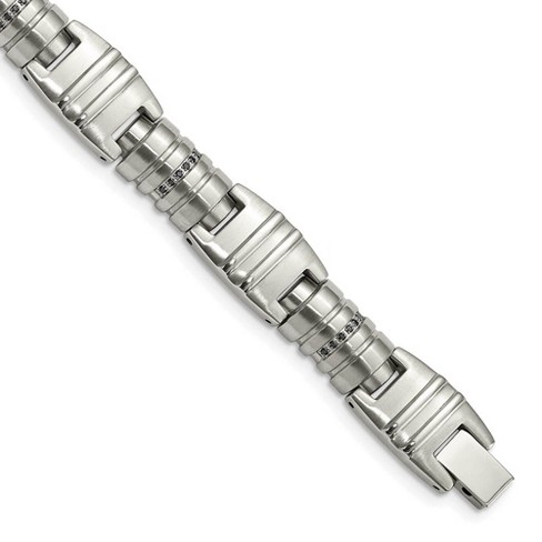 Black Bow Jewelry Mens 12.5mm Stainless Steel & Black CZ Fancy Link Bracelet, 8.25 Inch - image 1 of 4