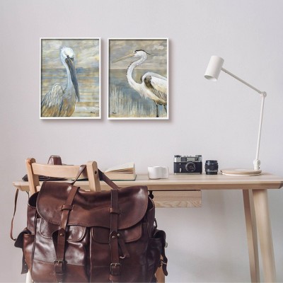 White Framed Abstract Bird Canvas Print Set, 11 x 14