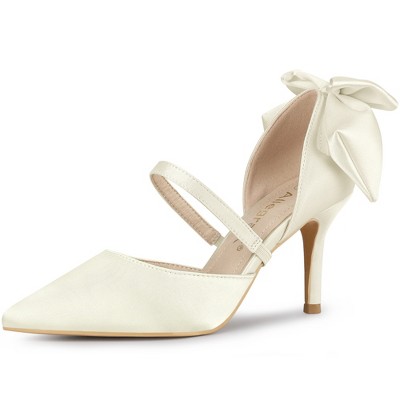 Allegra K Women's Satin Upper Pointed Toe Bow Decor Stiletto Heels Pumps