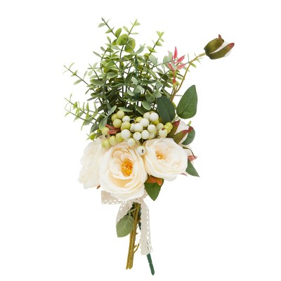 Farmlyn Creek Artificial Ivory Silk Roses with Eucalyptus Leaves for Bouquets & Centerpieces (16 in)