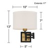360 Lighting Joelle Modern Swing Arm Wall Lamps Set of 2 Brass Black Plug-in Light Fixture Fabric Drum Shade for Bedroom Bedside Living Room Reading - 4 of 4