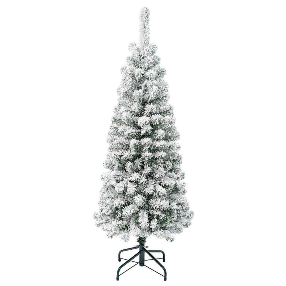 National Tree Company First Traditions 4.5' Unlit Pencil Slim Flocked Acacia Hinged Artificial Christmas Tree