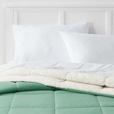 Twin/Twin Extra Long Sherpa Washed Microfiber Comforter Light Green - Room Essentials™