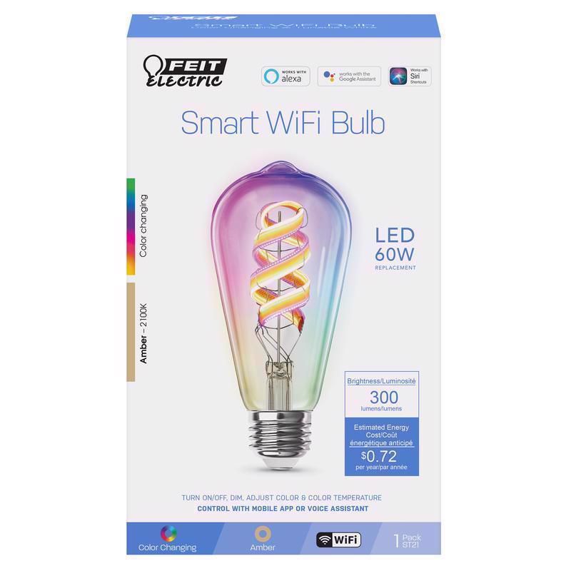 Feit Electric ST21 E26 (Medium) LED Smart Bulb Amber 60 Watt Equivalence 1 pk, 1 of 2