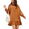 Women's Babydoll Ruffle Hem Shirt Dress Button Up Long Sleeve Collared Mini Dress - 3 of 4
