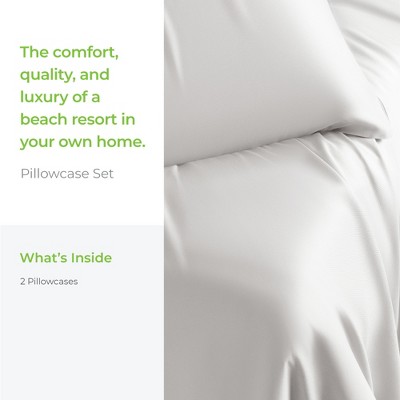 King Size White Bamboo Lyocell Sateen Pillowcase Set