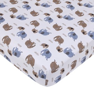 Carter's Blue Elephant - White and Tan Elephants Super Soft Fitted Crib Sheet - 1 of 3