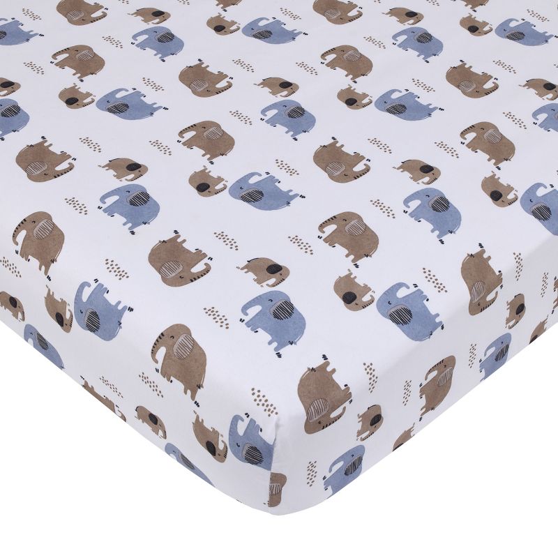 Carter's Blue Elephant - White and Tan Elephants Super Soft Fitted Crib Sheet, 1 of 4