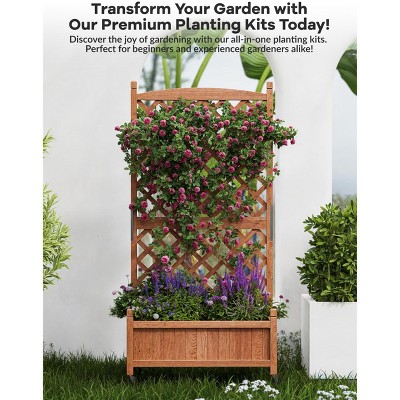 Raised Garden Bed with Trellis and Wheels Vertical Horticulture Trellis Planter with Drainage Holes