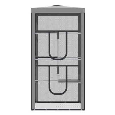 Tall Gray Metal Outdoor Cat Enclosure with Platforms