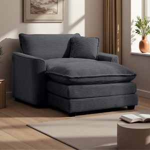 Corduroy Single Chair with Footstool & Pillow - 1 of 4