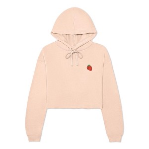Dalix Strawberry Embroidered Fleece Cropped Hoodie Cold Fall Winter Women - 1 of 4