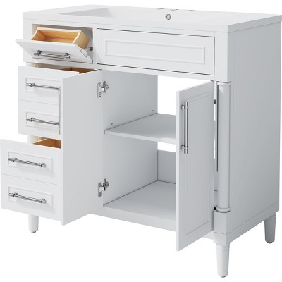 TiramisuBest 30" Bathroom Vanity, Modern Cabinet with Sink Combo, Soft-Closing Door & 3 Drawers, Solid Wood Frame (White)