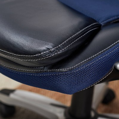 Blue Mesh and Faux Leather High Back Executive Swivel Chair