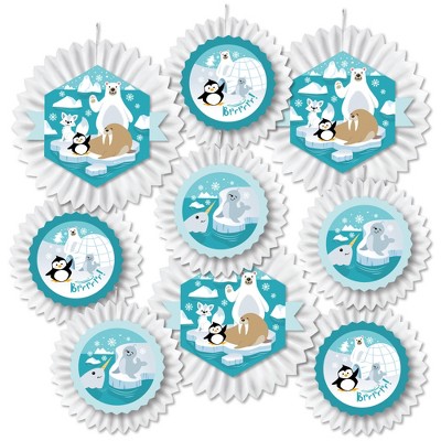 Big Dot of Happiness Arctic Polar Animals - Hanging Winter Baby Shower or Birthday Party Tissue Decoration Kit - Paper Fans - Set of 9