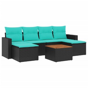 vidaXL 7 Piece Patio Sofa Set with Cushions - Black Poly Rattan - 1 of 4