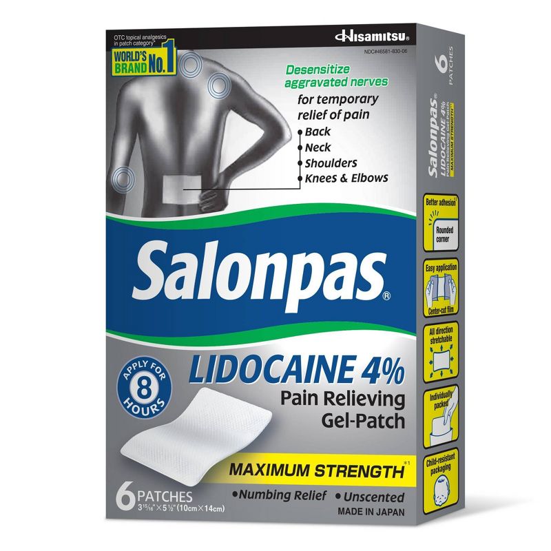 Salonpas Lidocaine 4% Pain Relieving Gel Patch - Odor Free - 6ct, 1 of 7