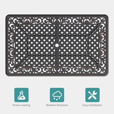Lattice top panel design close-up with decorative border, product spec icons underneath