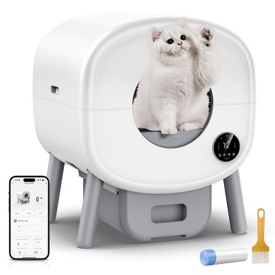 Self Cleaning Cat Litter Box, 95L Capacity, Automatic Cat Litter Box for Multiple Cats, App Control, LED Light, Odor Removal Design, White