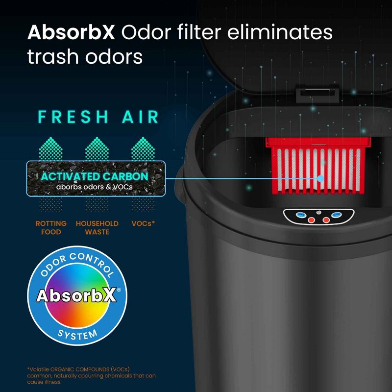 iTouchless Sensor Kitchen Trash Can with AbsorbX Odor Filter Round 13 Gallon Black Stainless Steel, 4 of 7