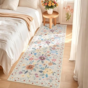 Floral Rug, Washable Low-Pile Rug for Kitchen & Hallway, Easy-Clean Non-Slip Mat to Enhance Comfort in Bedroom - 1 of 4