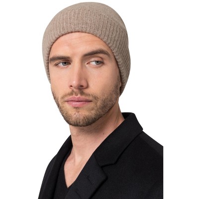 Style Republic Men’s 100% Pure Cashmere Ribbed Edge Beanie - Nougat