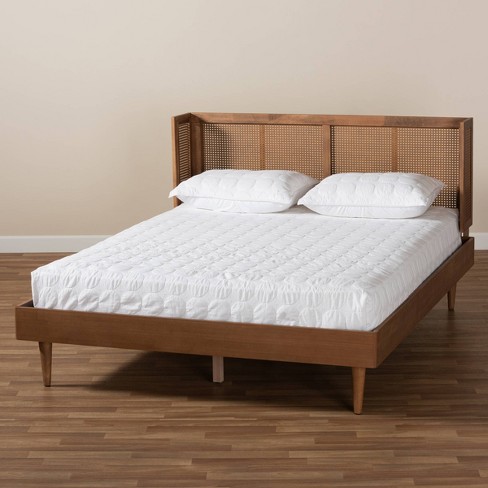 Queen Rina Wood Platform Bed With Headboard Ash Walnut Baxton