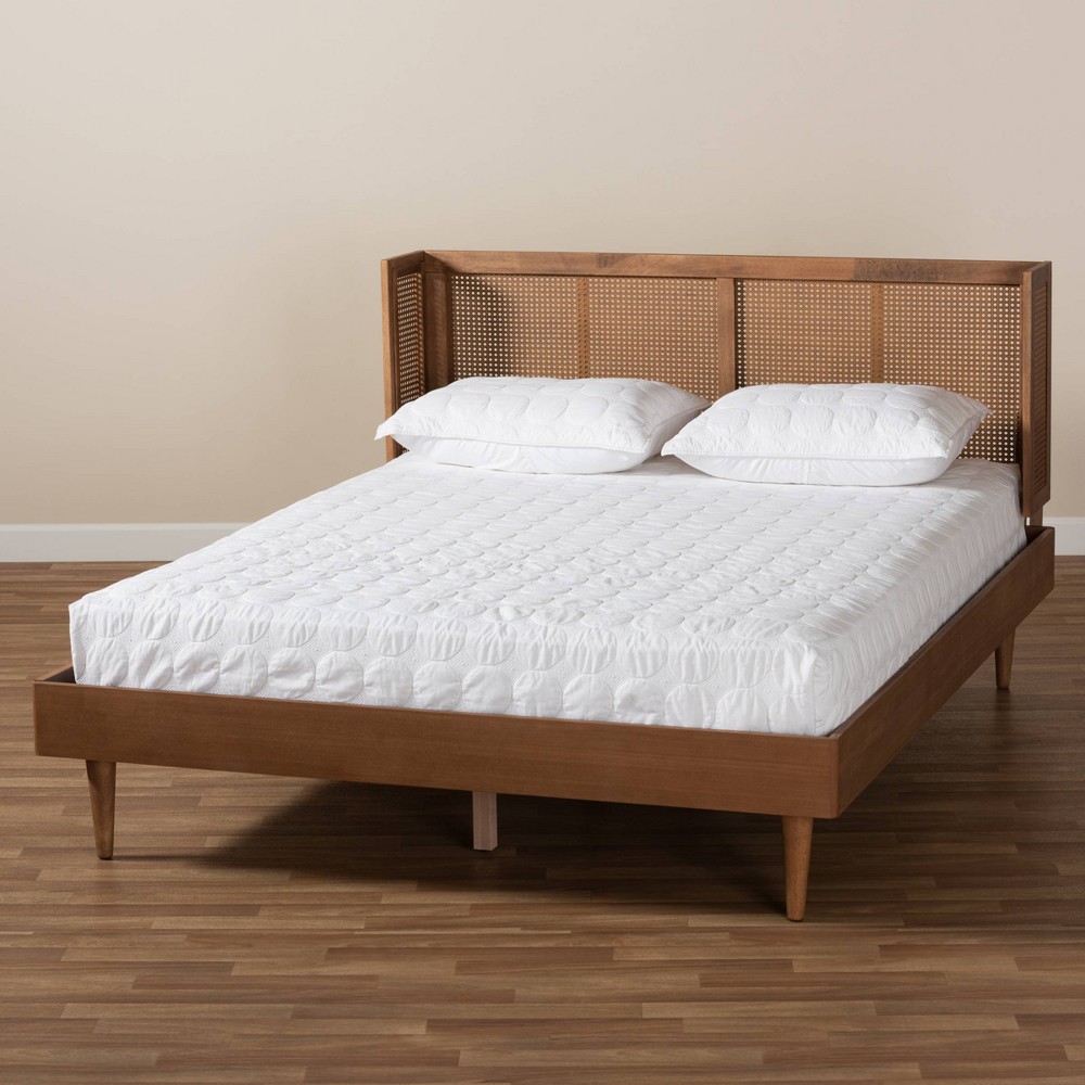 Photos - Bed Frame King Rina Wood Platform Bed with Headboard Ash Walnut - Baxton Studio