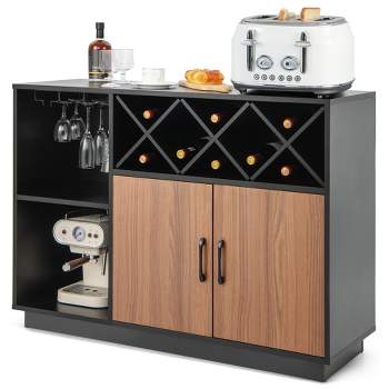 Costway Industrial Wine Bar Cabinet Sideboard Buffet with Glass Holder &  Adjustable Shelf