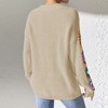 Women's Sweater V-Neck Sweater Colorful Crochet Flower Long Sleeve Pullover - 3 of 3