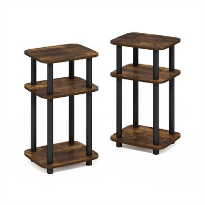 Furinno Just 3-Tier Turn-N-Tube Curve End Table, Side Table, 2-Pack, Amber Pine/Black