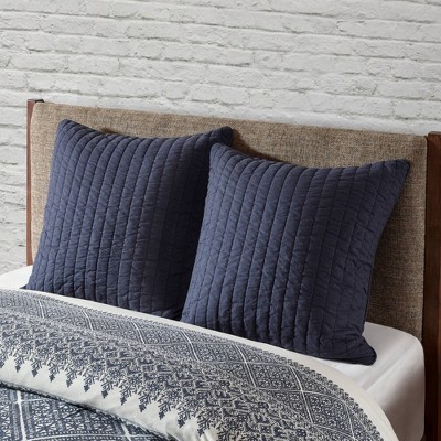 Navy Embroidered Cotton Euro Sham with Hidden Zipper