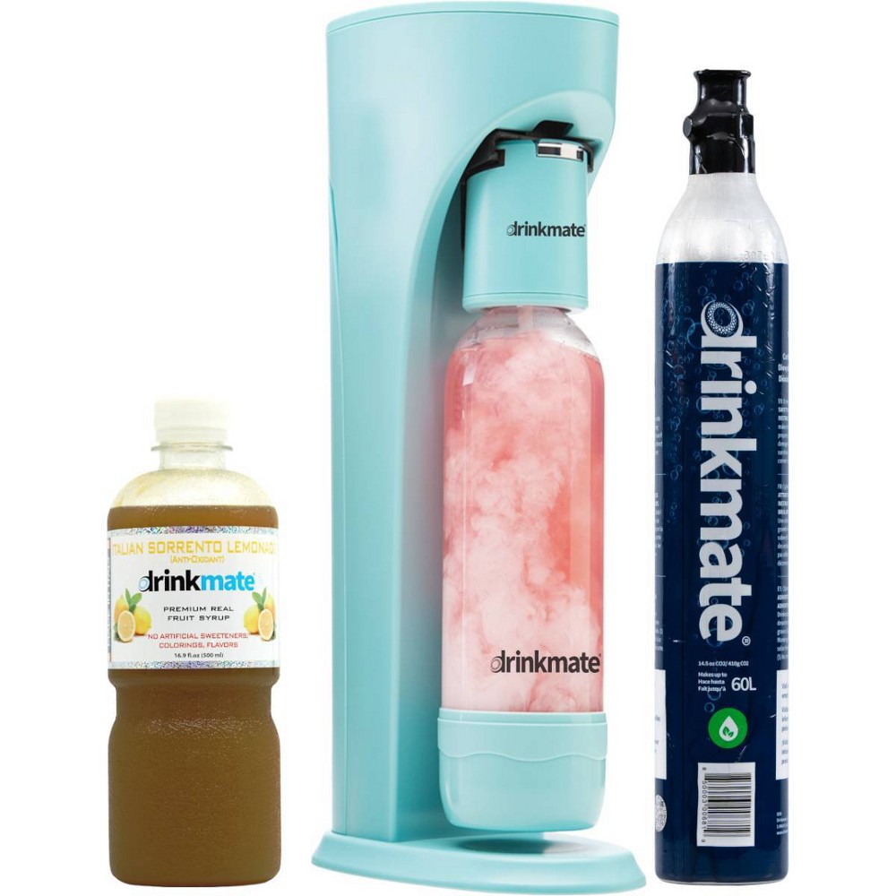 Drinkmate Sparkle Up Bundle OmniFizz Soda Maker with Lemonade Syrup Arctic Blue