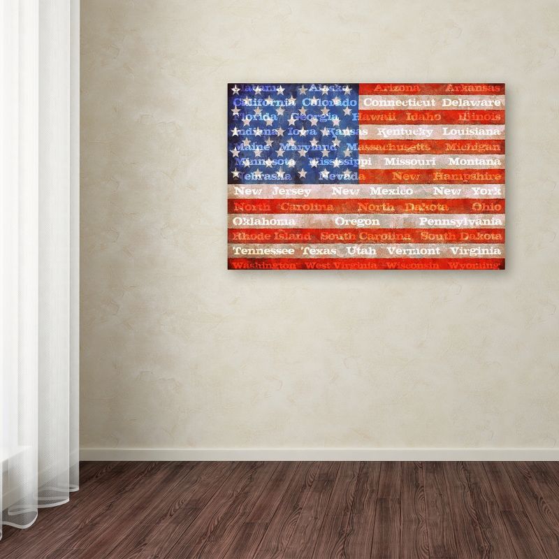 Trademark Fine Art -Michelle Calkins 'American Flag with States' Canvas Art, 3 of 4