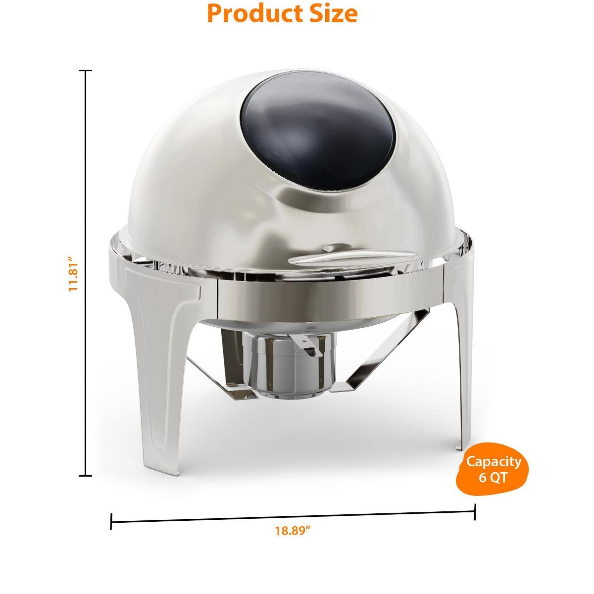 Roll Top Chafing Dish Set - Full Size Stainless Steel Buffet Warmer with Glass Window for Weddings & Events, Silver - thumbnail 2